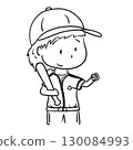 Boy in baseball uniform cartoon outline illustration 130084993