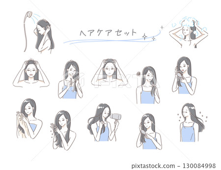 頭髮受損的女人護理頭髮的插圖集 130084998