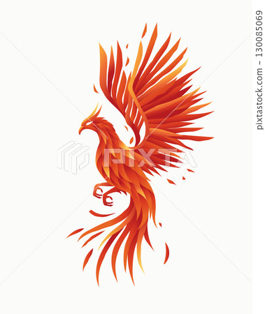 a stylized phoenix, a mythical bird known for its fiery essence and association with rebirth and immortality 130085069