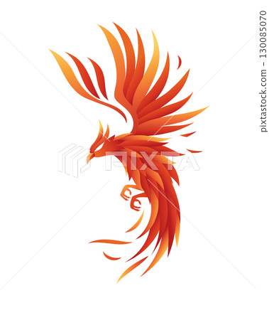 a stylized phoenix, a mythical bird known for its fiery essence and association with rebirth and immortality 130085070