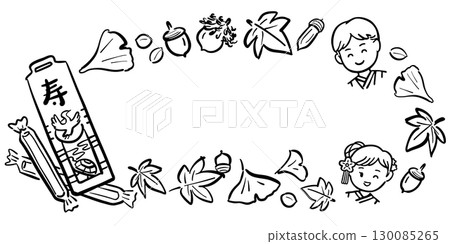 可愛的千歲雨和孩子們相框插圖（1種顏色） 130085265