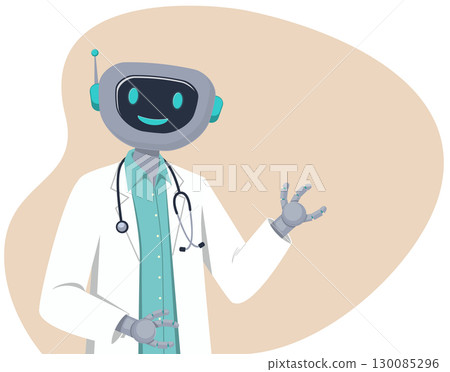 Robot Doctor in Lab Coat with Stethoscope 130085296