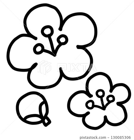 Simple and cute hand-drawn line drawing of plum blossoms 130085306