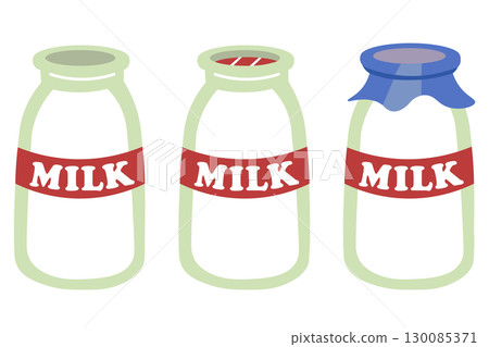 Various illustrations of retro milk bottles 130085371