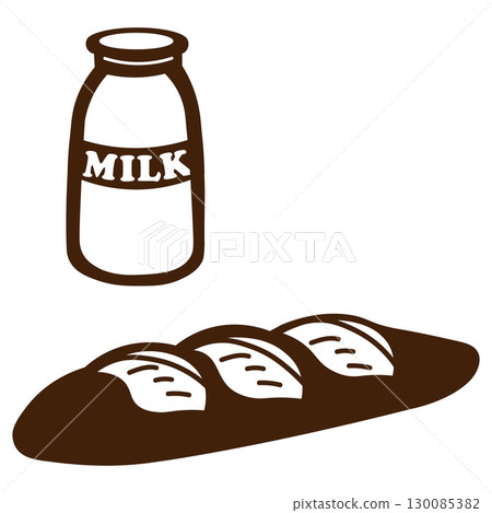 Milk bottle and French bread cutout illustration 130085382