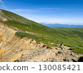 夏季十勝山脈山脊登山者與高原風景（北海道大雪山山脈、富良野、美瑛、旭川地區） 130085421