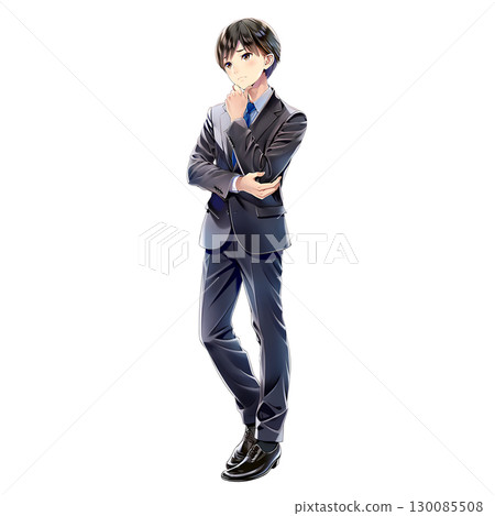 商人雙臂交叉/全身思考（漫畫/動漫風格） 130085508
