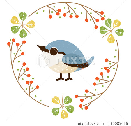 五十雀和秋花花環框架 130085616