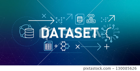 Dataset conceptual banner illustration concept collection of data to train machine learning models and AI artificial intelligence systems clean organized data for input 130085626