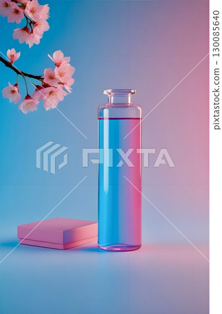 cosmetic bottle containers with pink flowers 130085640
