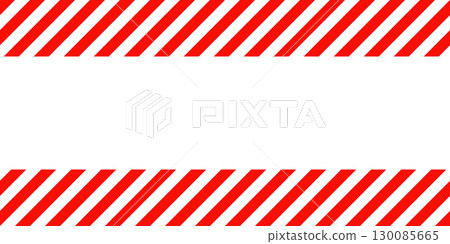 Warning sign with red and white diagonal lines. Attention, danger or caution symbol. Construction site signage, road safety notice, hazard banner, security alert shield. Vector illustration 130085665