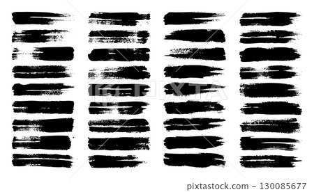 Grunge brush strokes, lines, ink smudges, hand-drawn scribble shapes. Handmade sketchy marks, acrylic stains, charcoal streaks. Paint textures, dry brush effect. Marker underline. Vector illustration 130085677