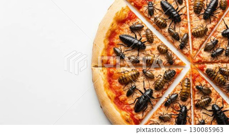 白色背景上的昆蟲披薩(有複製空間) 白色背景上的昆蟲披薩(有複製空間) 130085963
