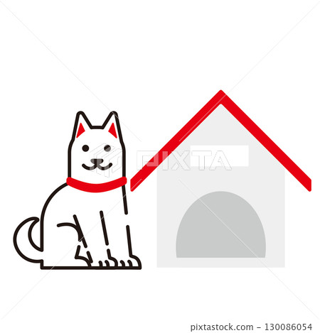 狗窩和白狗的可愛向量插圖 狗窩和白狗的可愛向量插圖 130086054