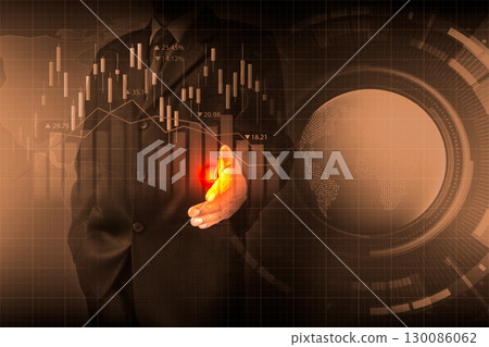 Stock market or forex trading graph and candlestick chart suitable for financial investment concept. Economy trends background for business idea and all art work design. Abstract finance background. Stock market or forex trading graph and candlestick chart suitable for financial investment concept. Economy trends background for business idea and all art work design. Abstract finance background. 130086062