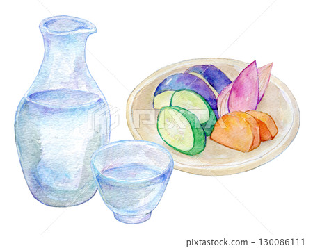 水彩插圖:冷酒和泡菜 水彩插圖:冷酒和泡菜 130086111