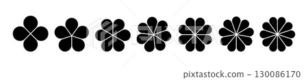Flower petal shape icon set. Infographic circle diagram. Pie simple chart. Abstract flower leaves geometric graphic element. Round wheel design chart. Vector illustration isolated on white background Flower petal shape icon set. Infographic circle diagram. Pie simple chart. Abstract flower leaves geometric graphic element. Round wheel design chart. Vector illustration isolated on white background 130086170
