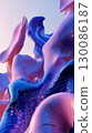 Abstract 3D render of flowing, layered fabric-like shapes in pink and blue 130086187