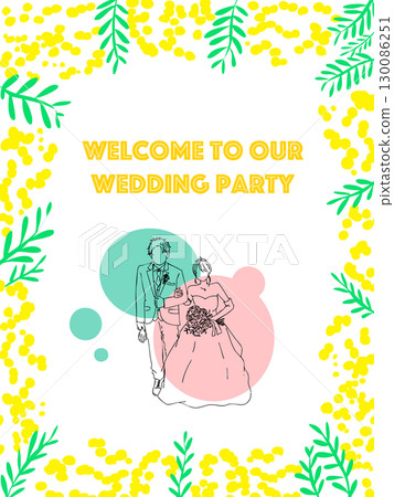 可愛的框架組春花和葉子，結婚請柬，含羞草 130086251
