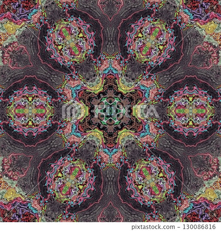 Hyper real fashion for floor tiles and carpet. Traditional mystic background design. Arabesque ethnic texture. Geometric stripe ornament cover photo. Repeated pattern design for digital textile print Hyper real fashion for floor tiles and carpet. Traditional mystic background design. Arabesque ethnic texture. Geometric stripe ornament cover photo. Repeated pattern design for digital textile print 130086816