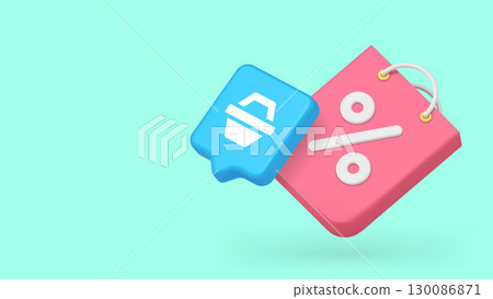 Shopping Bag And Basket Symbol For Online Retail Store Copy Space Banner Vector Illustration 130086871