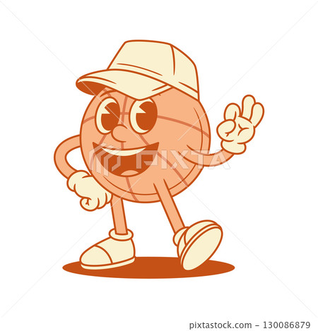 Funky cute basketball ball cartoon character okay gesture contoured vector flat illustration 130086879