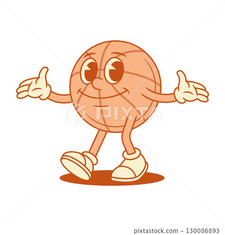 Cute funny basketball ball cartoon character welcome gesture contoured vector flat Cute funny basketball ball cartoon character welcome gesture contoured vector flat 130086893