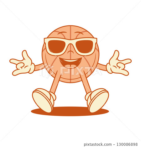 Cool basketball ball cartoon character in sunglasses contoured vector flat illustration Cool basketball ball cartoon character in sunglasses contoured vector flat illustration 130086898