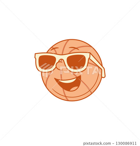 Smiling cool basketball ball cartoon character in sunglasses contoured vector flat Smiling cool basketball ball cartoon character in sunglasses contoured vector flat 130086911
