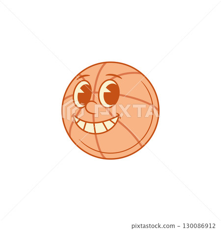 Comic teeth smile basketball ball cartoon character emoji contoured vector flat illustration 130086912