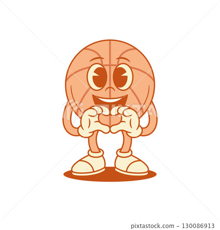 Funny basketball ball cartoon character showing heart gesture contoured vector flat Funny basketball ball cartoon character showing heart gesture contoured vector flat 130086913