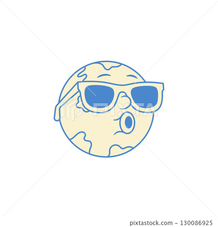 Funky globe Earth planet cartoon character emoji in sunglasses contoured vector flat Funky globe Earth planet cartoon character emoji in sunglasses contoured vector flat 130086925