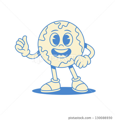 Comic globe Earth planet cartoon character thumb up contoured vector flat illustration Comic globe Earth planet cartoon character thumb up contoured vector flat illustration 130086930