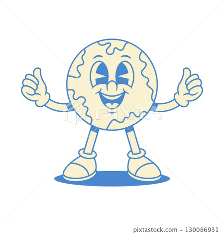 Funky smile globe Earth planet cartoon character cool contoured vector flat illustration Funky smile globe Earth planet cartoon character cool contoured vector flat illustration 130086931