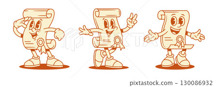 Comic funny diploma education cartoon character set contoured vector flat illustration Comic funny diploma education cartoon character set contoured vector flat illustration 130086932