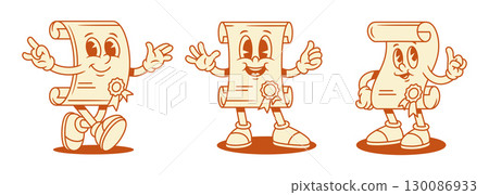 Cheerful diploma education cartoon character comic set contoured vector flat illustration Cheerful diploma education cartoon character comic set contoured vector flat illustration 130086933