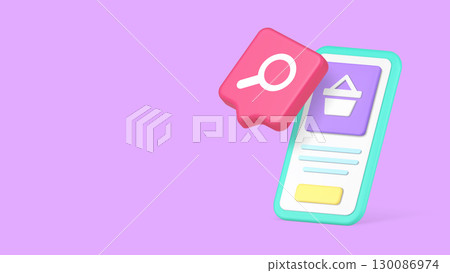 Smartphone Search and Shopping Cart Interface Realistic Icon Copy Space Banner Vector Illustration Smartphone Search and Shopping Cart Interface Realistic Icon Copy Space Banner Vector Illustration 130086974