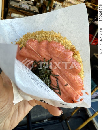 Eating around Tsukiji: Mentaiko Monja Croquette Eating around Tsukiji: Mentaiko Monja Croquette 130086996