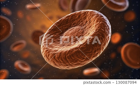 Detailed view of a red blood cell in motion through a microscopic environment in a human body 130087094