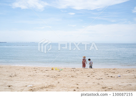 Blue sky, sea and back view 130087155