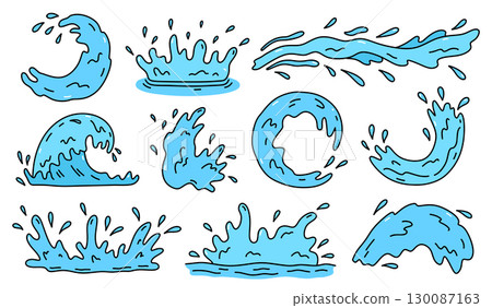 Set of water splashes with splatters, Set of water splashes with splatters, 130087163