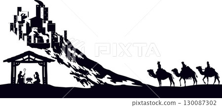 Christmas Nativity Scene Bethlehem Manger Wise Men 130087302