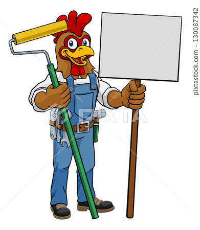Rooster Painter Decorator Paint Roller Mascot 130087342