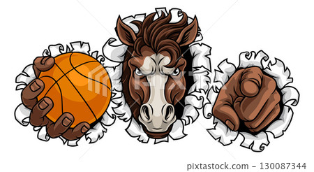 Horse Mustang Stallion Basketball Sports Mascot Horse Mustang Stallion Basketball Sports Mascot 130087344