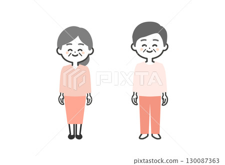 微笑的老年三頭男女插畫 130087363