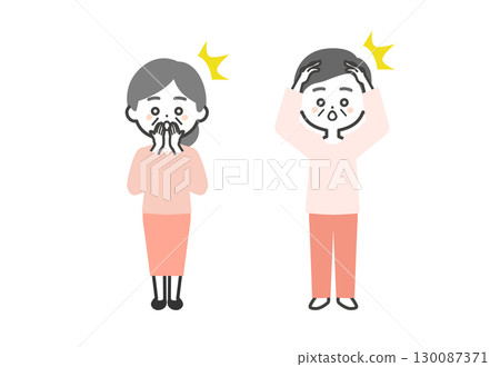驚訝的老年三頭男女插畫 130087371