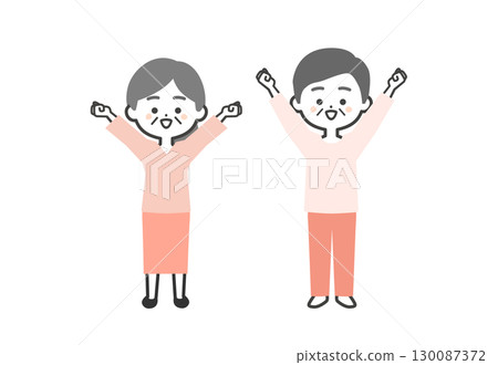 一位老年男子和一位老年婦女舉起雙拳的三頭插圖 130087372