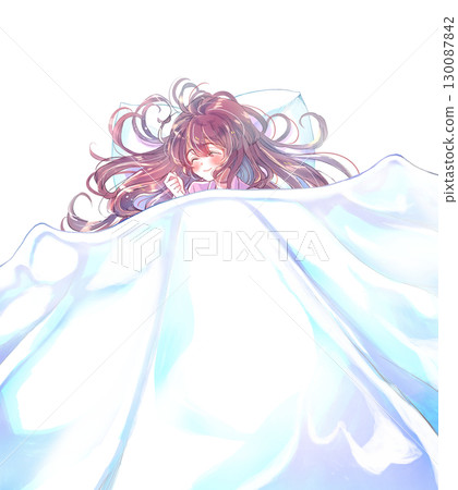 睡著的女孩微笑著被褥 130087842