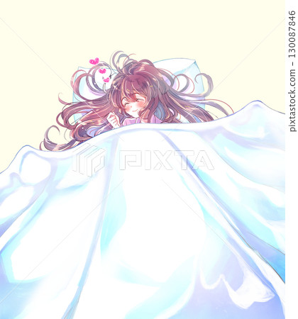 熟睡的女孩,微笑,蒲團,心形標記 熟睡的女孩,微笑,蒲團,心形標記 130087846