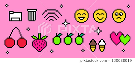 Pixel icon y2k collection with retro graphics Pixel icon y2k collection with retro graphics 130088019